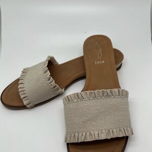 Joie Beige Ruffle Slide Sandals